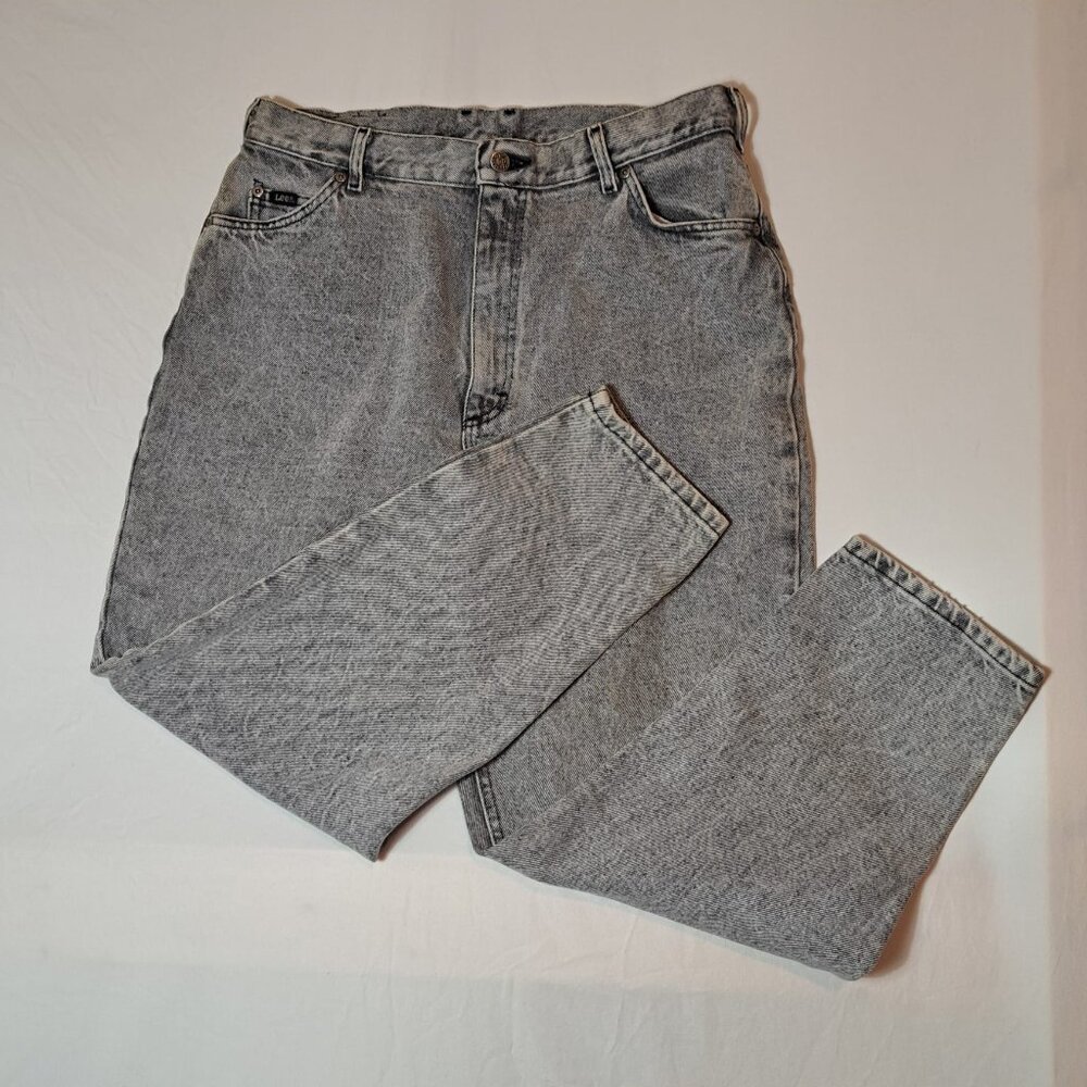 LEE Riders Jeans Women's Size 18 PET.  Gray Denim‎ High Rise Tapered USA made - Picture 4 of 14